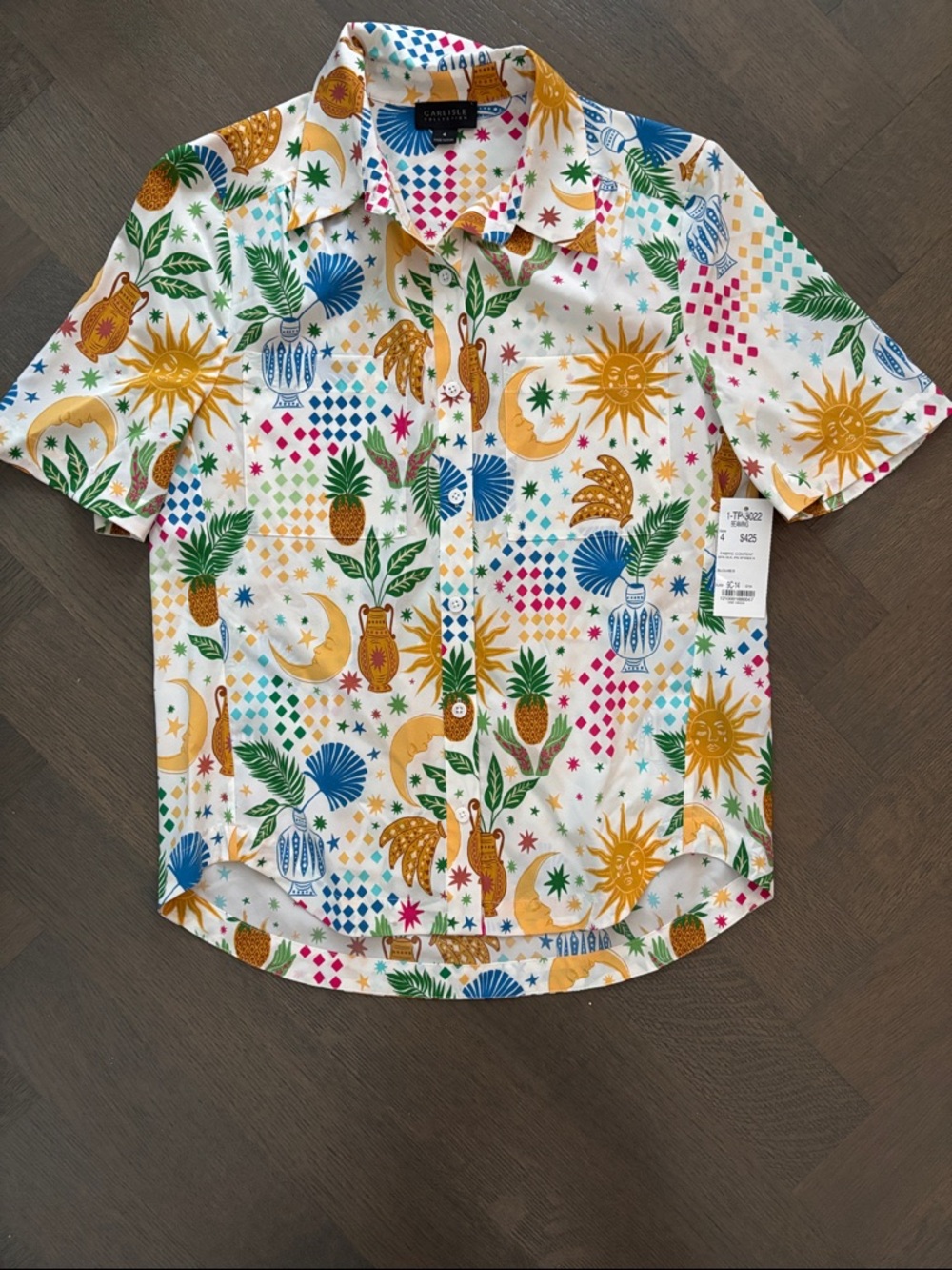 Carlisle collection silk button down shirt.